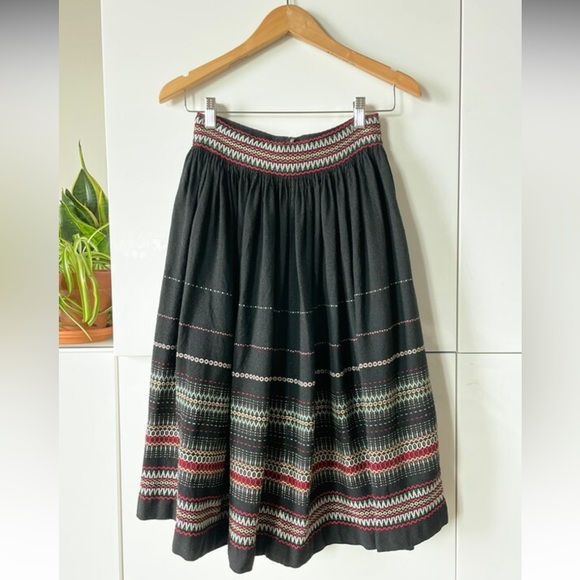 Vintage Dresses & Skirts - *sold* Vintage Handmade Black Embroidered Circle Skirt Folk Traditional